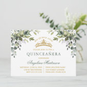 Watercolor Greenery Sage Green Gold Quinceanera Kaart (Staand voorkant)
