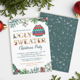 Watercolor Greenery Ugly Sweater Christmas Party Kaart