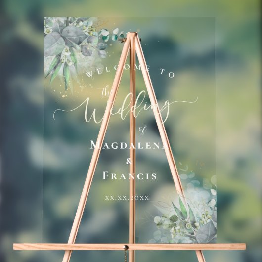 watercolor greenery wedding welcome acryl bord (Neutraal)