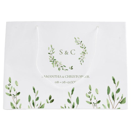 Watercolor Greenery Wreath monogram wedding Groot Cadeauzakje (Voorkant)
