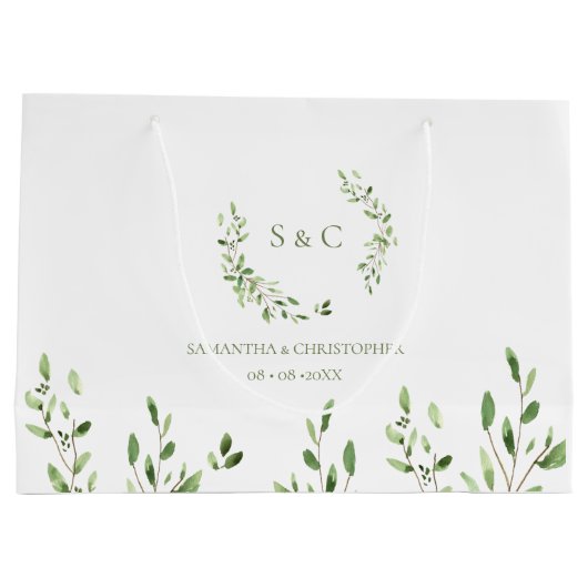 Watercolor Greenery Wreath monogram wedding Groot Cadeauzakje (Achterkant)