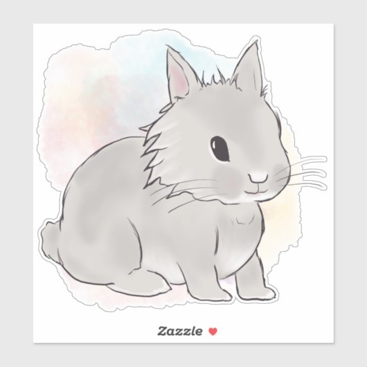 Watercolor Grey lionhead bunny  Sticker (Vel)