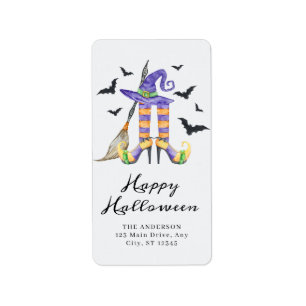Watercolor griezelige Halloween heks benen en hoed Etiket