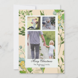 Watercolor groen & bessen 3 Foto Kerstmis Feestdagenkaart