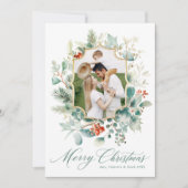 Watercolor groen botanische vrolijke kerstdagen feestdagenkaart (Voorkant)
