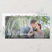 Watercolor groen foto Pas getrouwd receptie Save The Date (Voorkant / Achterkant)