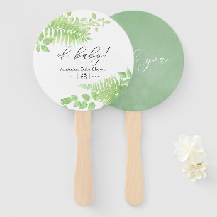Watercolor groen gebladerte baby shower favor handwaaier
