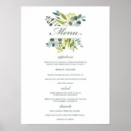 Watercolor groen gebladerte Huwelijks Menu Bord Poster