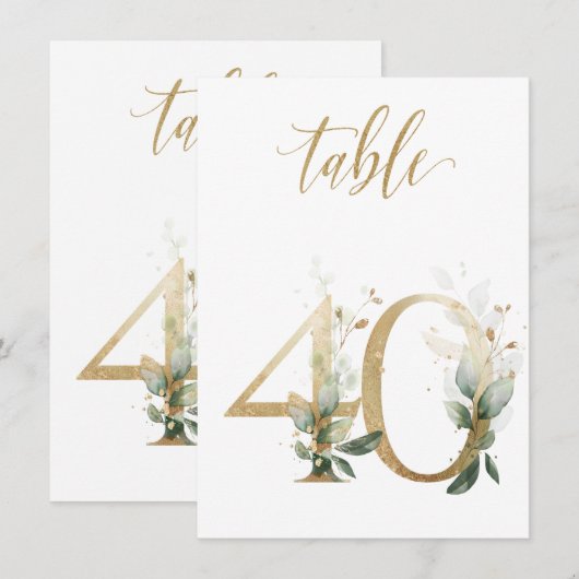 Watercolor Groen & Goud Loof, Tafelnummer 40 (Voorkant / Achterkant)