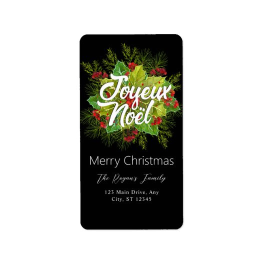 Watercolor Groen Hulst Kerstmis Etiket (Voorkant)