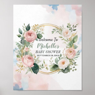 Watercolor groen meisje babyshower welkomstbord poster