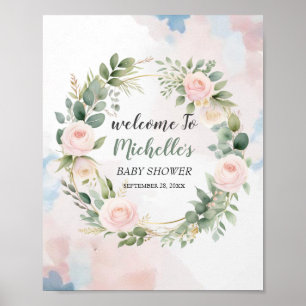 Watercolor groen meisje babyshower welkomstbord poster