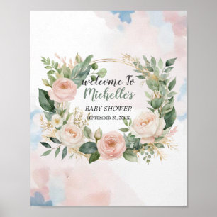 Watercolor groen meisje babyshower welkomstbord poster