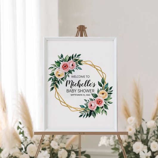 Watercolor groen meisje babyshower welkomstbord poster