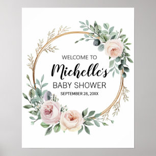Watercolor groen meisje babyshower welkomstbord poster