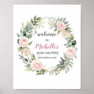 Watercolor groen meisje babyshower welkomstbord poster