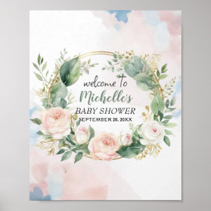 Watercolor groen meisje babyshower welkomstbord poster