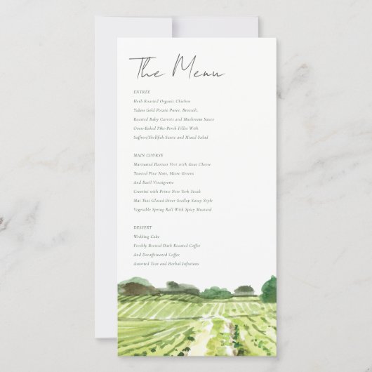Watercolor Groen Wijnmakerij Wijngaard Trouw Menu (Voorkant)