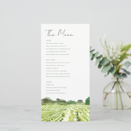 Watercolor Groen Wijnmakerij Wijngaard Trouw Menu (Staand voorkant)
