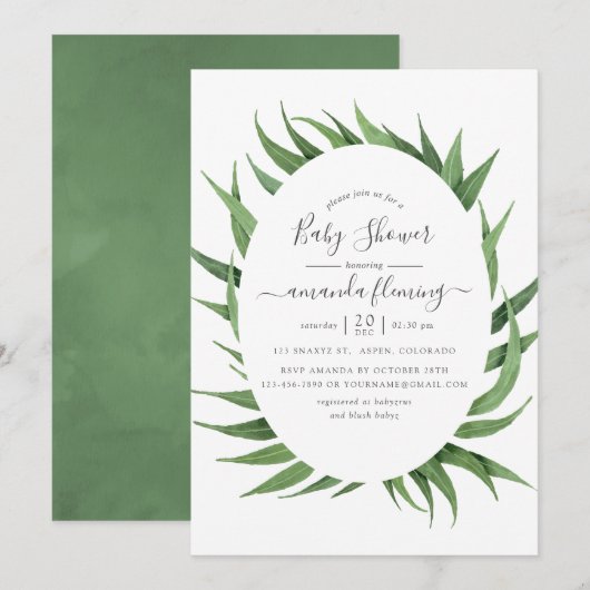 Watercolor Groene Baby Shower Kaart (Voorkant / Achterkant)