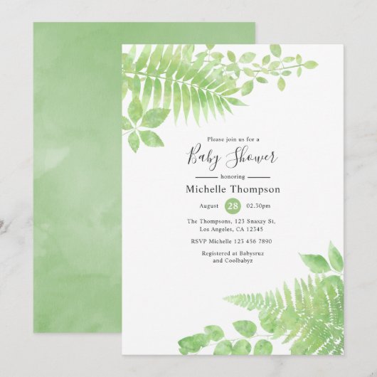 Watercolor Groene Baby Shower Kaart (Voorkant / Achterkant)