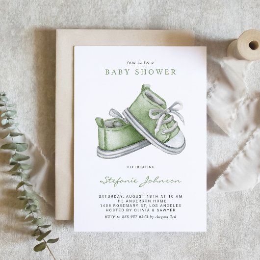 Watercolor groene babyslaapjes QR Code babyborrel Kaart
