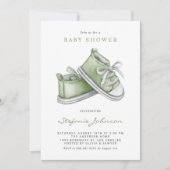 Watercolor groene babyslaapjes QR Code babyborrel Kaart (Voorkant)