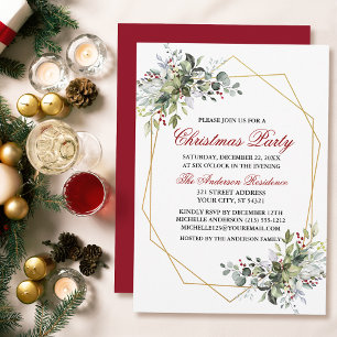 Watercolor Groene Bessen Kerstfeest Rood Kaart