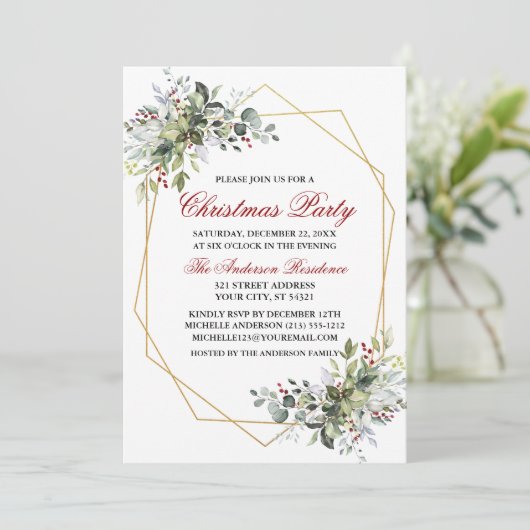 Watercolor Groene Bessen Kerstfeest Rood Kaart (Staand voorkant)