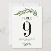 Watercolor Groene Blad Bruiloft Tafel Nummerkaart Kaart (Voorkant)