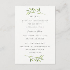 Watercolor Groene Blad Hotel Trouwaccommodatie Informatiekaartje