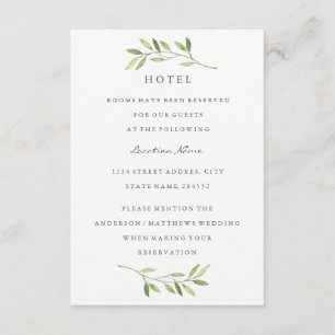 Watercolor Groene Blad Hotel Trouwaccommodatie Informatiekaartje