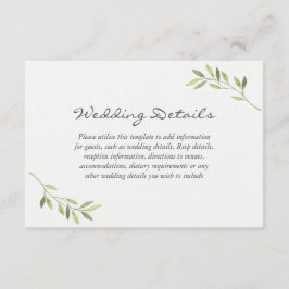 Watercolor groene blad huwelijksreceptie details informatiekaartje