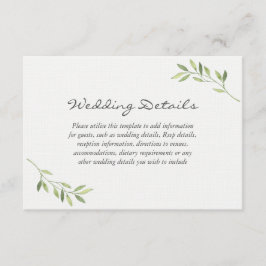Watercolor groene blad huwelijksreceptie details informatiekaartje