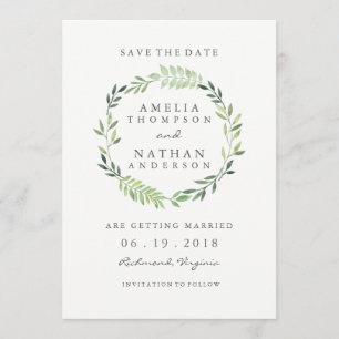 Watercolor groene blad krans trouw save the date