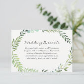 Watercolor groene blad krans trouwdetails informatiekaartje (Staand voorkant)