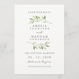 Watercolor groene blad trouw save the date