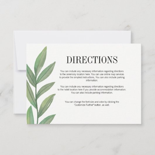 Watercolor Groene Bladeren Huwelijks Richtingaandu Kaart (Voorkant)