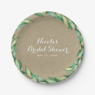 Watercolor groene bladeren rustieke kraft bruiloft papieren bordje