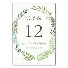 Watercolor groene bladkrans tafel nummertjes kaart