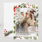 Watercolor Groene Bloemen Familie Foto Kerstmis Feestdagenkaart (Voorkant / Achterkant)