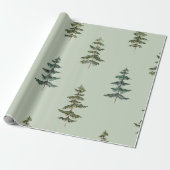 Watercolor Groene Bomen Cadeaupapier (Uitgerold)