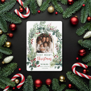 Watercolor Groene Boog Kerst Foto Feestdagenkaart