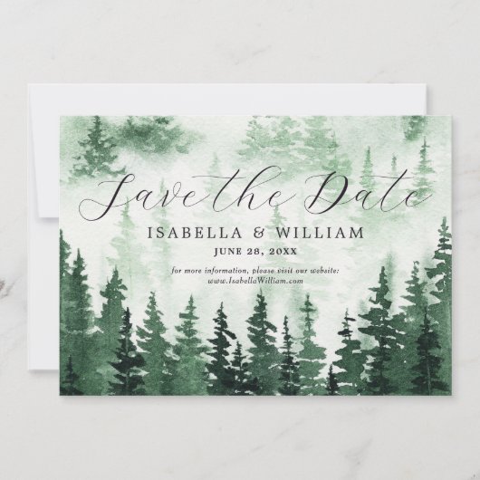 Watercolor groene bos save the date (Voorkant)