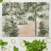 Watercolor Groene Bos Theedoek (Gevouwen)