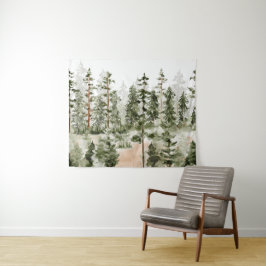 Watercolor Groene Bos Wandkleed