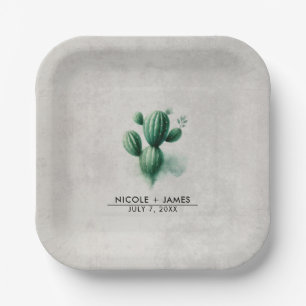 Watercolor Groene Cactus Zuidwest Huwelijk Papieren Bordje