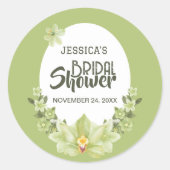 Watercolor groene Clivia bloemen Bruidsdouche Ronde Sticker (Voorkant)