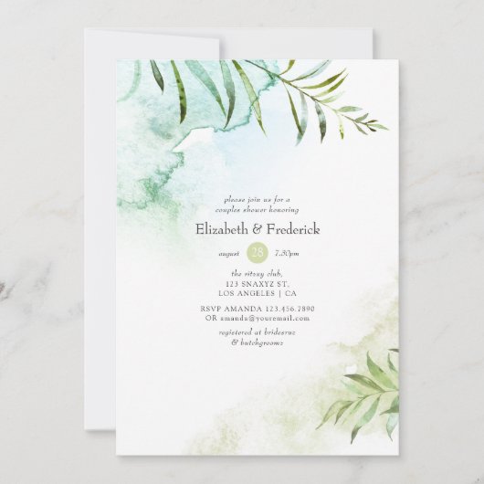 Watercolor Groene Couples Bruidsfeest Kaart (Voorkant)