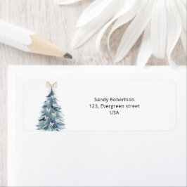 Watercolor groene dennenboom met strikken etiket